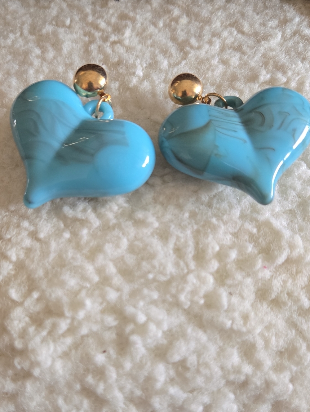 Blue Chunky Heart Drop Earrings - Women Jewelry